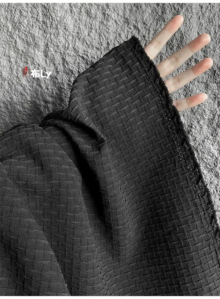 black-pleated-jacquard-3d-grid-texture-fabric-high-end-for-hat-skirt-designer