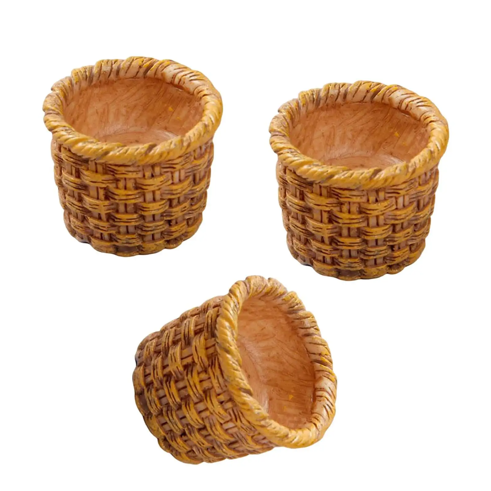 

3Pcs Dollhouse Rattan Basket 1/12 Accs Mini DIY Storage Frame Cute for Vegetable Kitchen Home Dollhouse