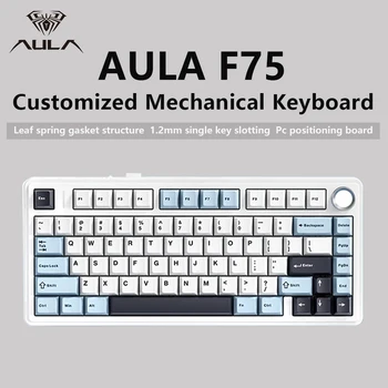 AULA F75 2.4G 무선 블루투스 유선 게임용 기계식 키보드, RGB 맞춤형 75% 레이아웃, OEM 프로파일 개스킷 구조 