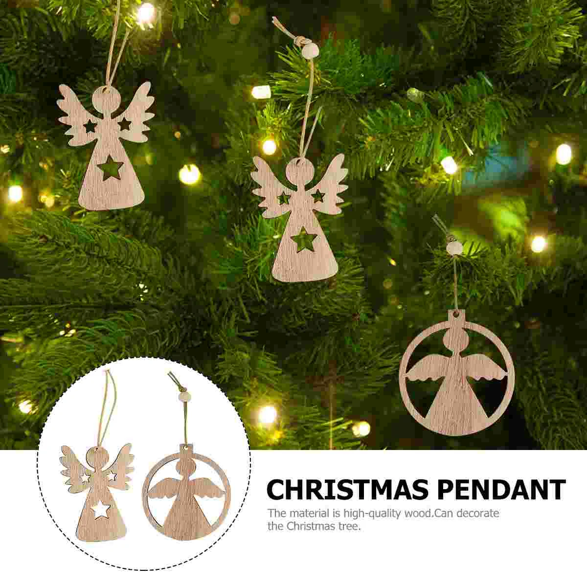 12 Pcs Christmas Decoration Party Pendant Wooden Angel Shaped Hanging Ornaments Decorations Tree Pendants