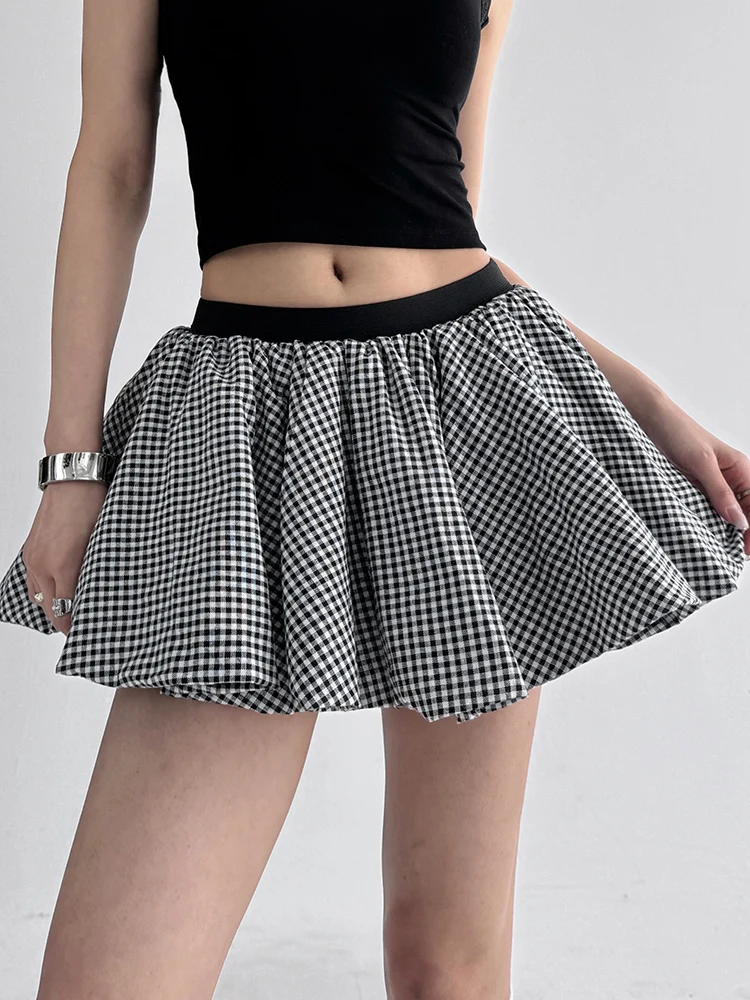 Farbe Blo Plaid Anti-Aging Puffy f Rock frauen Sommer 2025, Neue Hohe Taille Spleißen A-Linie Bloom ort Rock