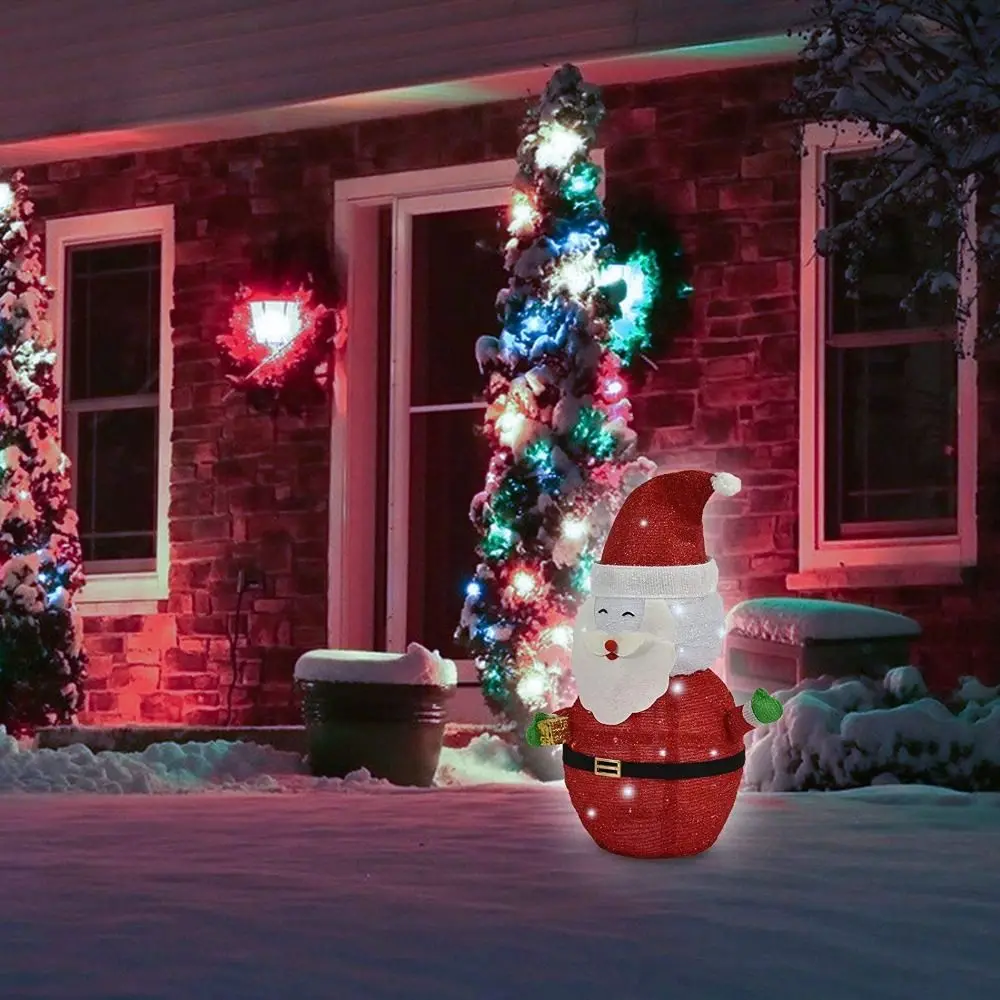 Luces de muñeco de nieve plegables a prueba de agua, marco de Metal, adorno de Navidad creativo para interiores/exteriores, luces de Papá Noel de pingüino lindo de dibujos animados