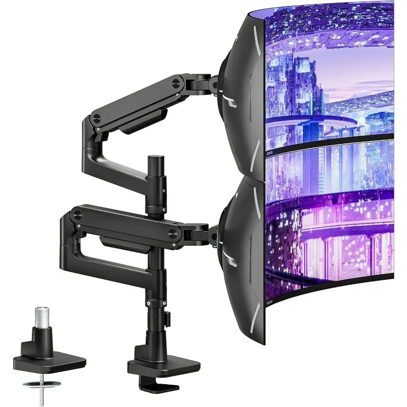 Supporto da scrivania con braccio doppio per monitor per monitor ultra larghi da 17-49 pollici, supporto per doppio monitor resistente può contenere 44 libbre, movimento completo