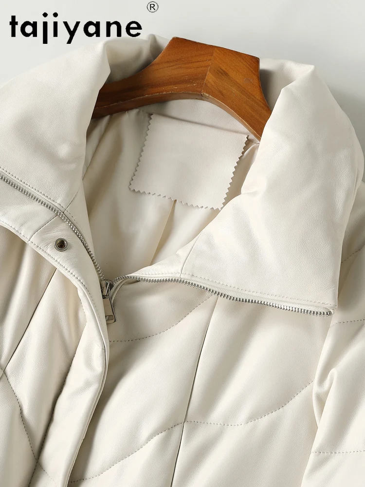 TAJIYANE 100% Skóra Owcza Pierwszej Warstwy Kurtka z Białego Puchu Gęsiego Damska Długa Kurtka Puchowa z Naturalnej Skóry 2025 Zimowe Ubrania Damskie