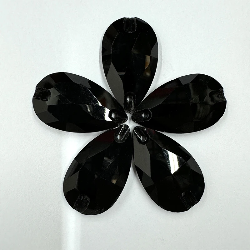 Jet Black color Teardrop shape sew on crystal all size 11*18 13*22 17*28 AAA quality for dress  garment rhinestone