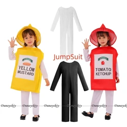 2024 New Arrival Unisex Girl Boy Child Yellow Mustard Fancy Dress Up Red Ketchup Kids Halloween Costume