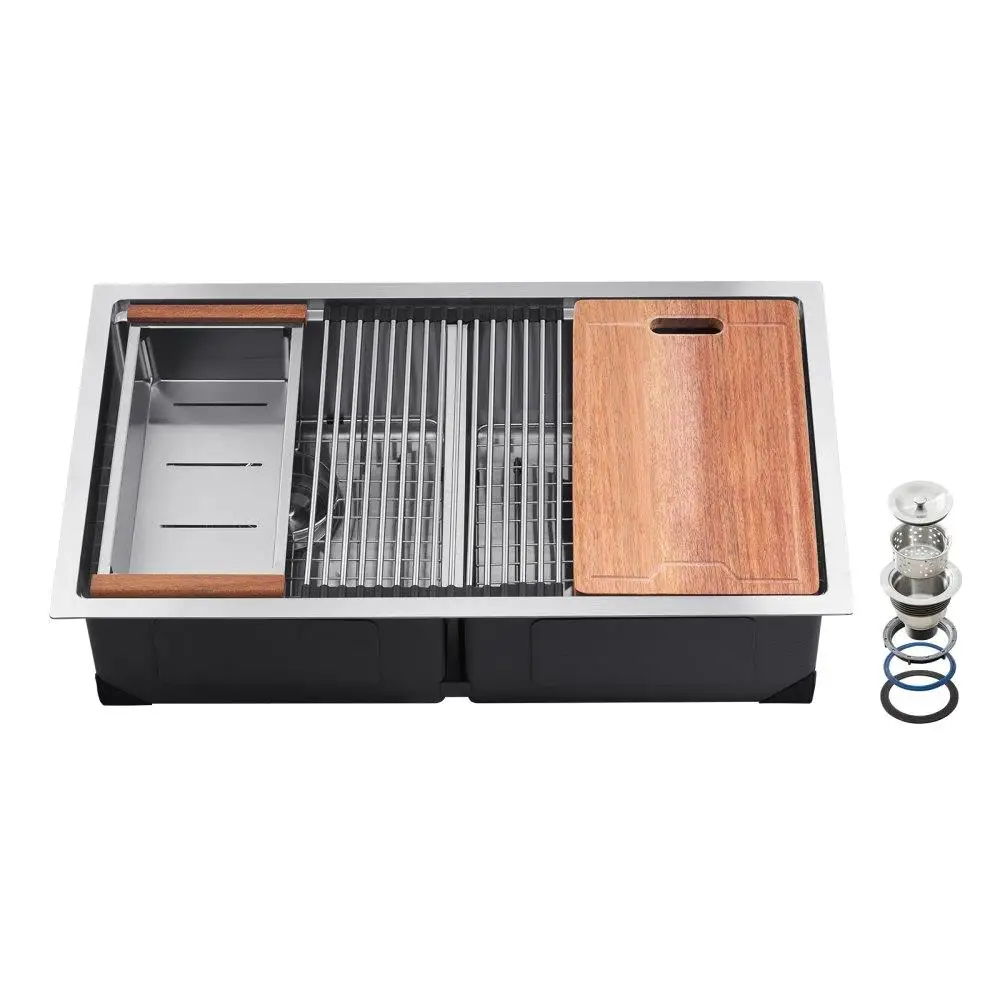 

33 Inch Stainless Steel Undermount Double Bowl Kitchen Sink for Bar and Prep Areas Durable and Stylish Design Suitable for