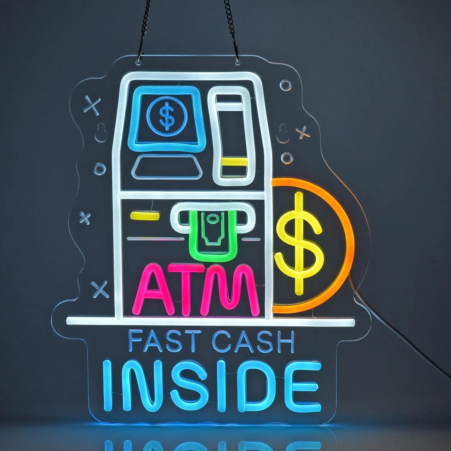 ATM Inside Neon Sign LED Hanging Neon Light Sign for Business Restaurant Retail Shop 24-Hour Store Gas Station Decor Dimmable
