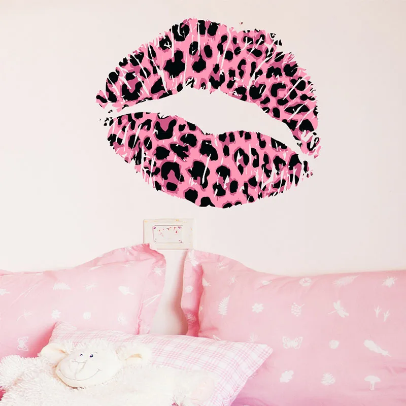 Sexy Red Lip Wall Sticker Removable Waterproof Self-Adhesive Leopard Print