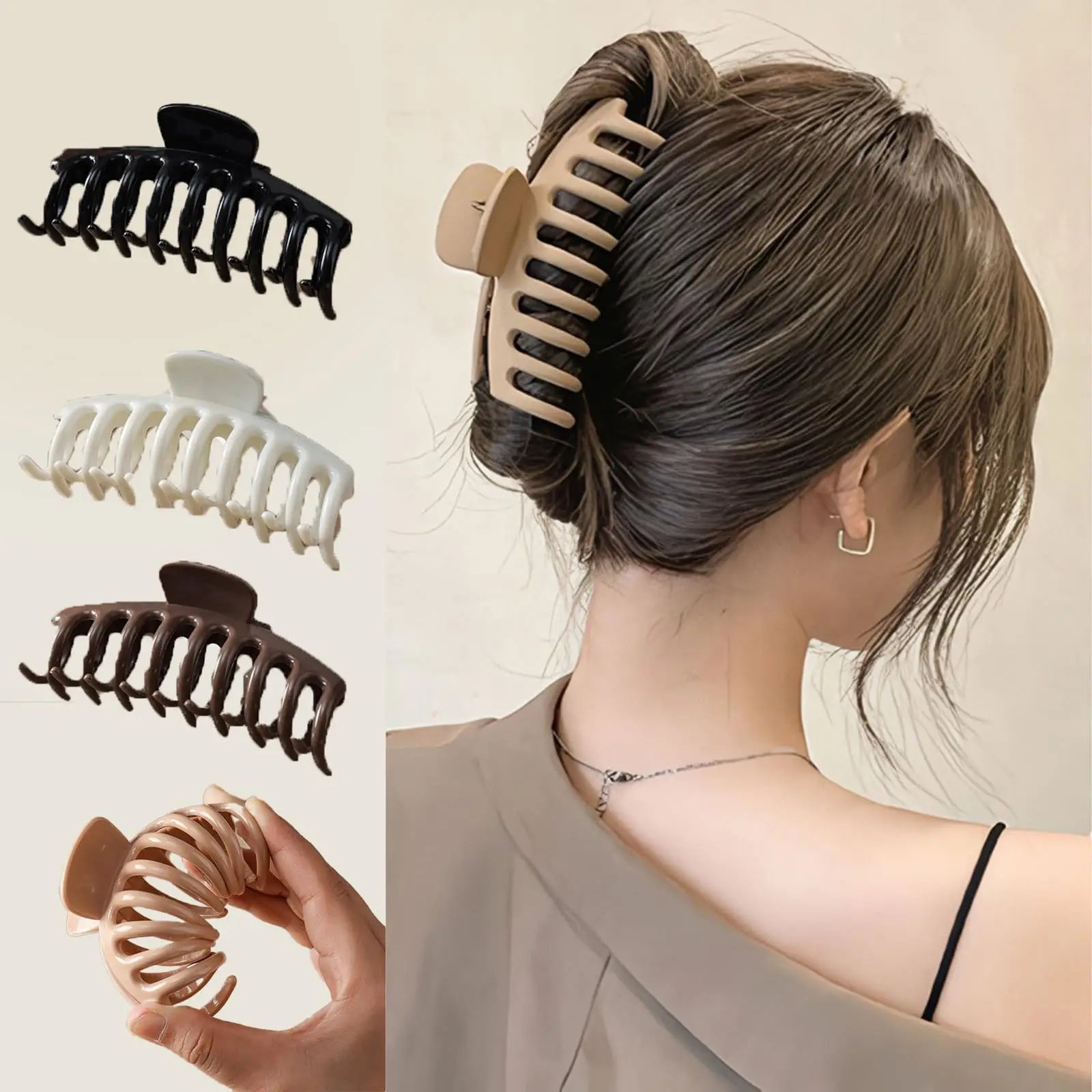 

4PCS Large Silicone Hair Claw Clips - Non-Slip Elastic Hair-Friendly Barrettes, Voluminous Scalp Back Head Shark Clips For Women