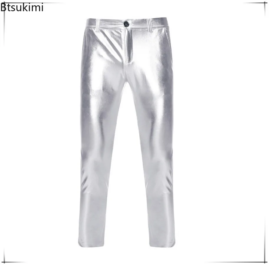 

New Men's Shiny Pants Chic Motorcycle Pants Metallic Sweatpants Streetwear Casual Pants Nightclub Stage Perform Clothing for Men