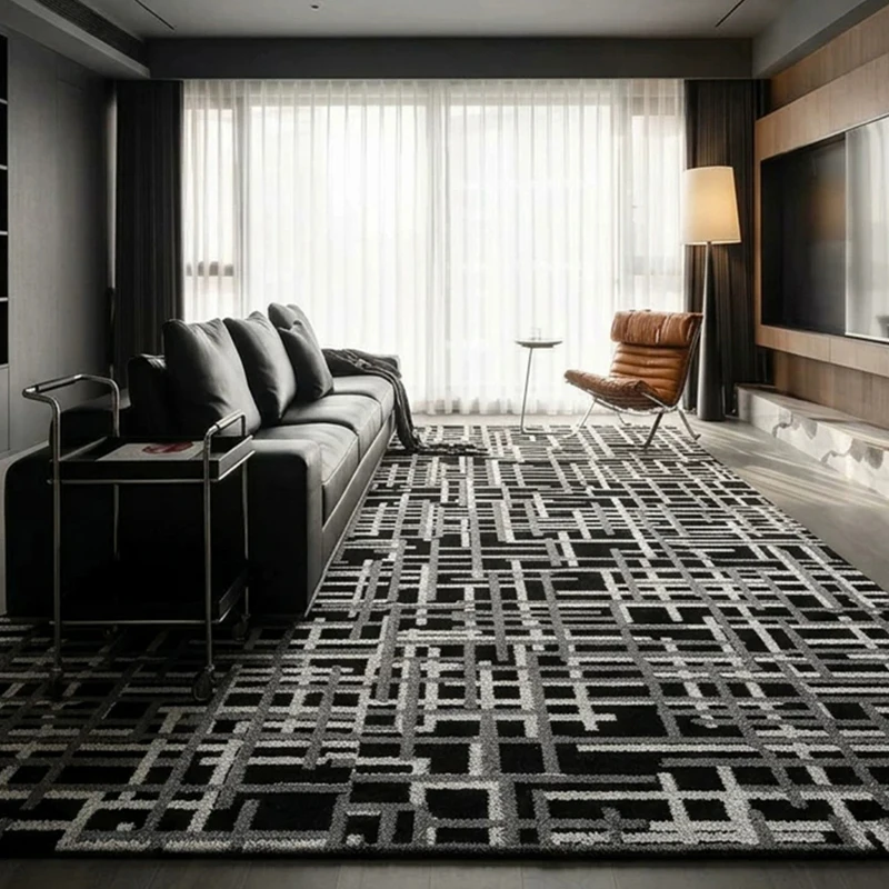 Black Minimalist Carpet Living Room Simple Geometry Modern Room Floor Rug for Bedroom Study Room Home Carpet Rug Decoration