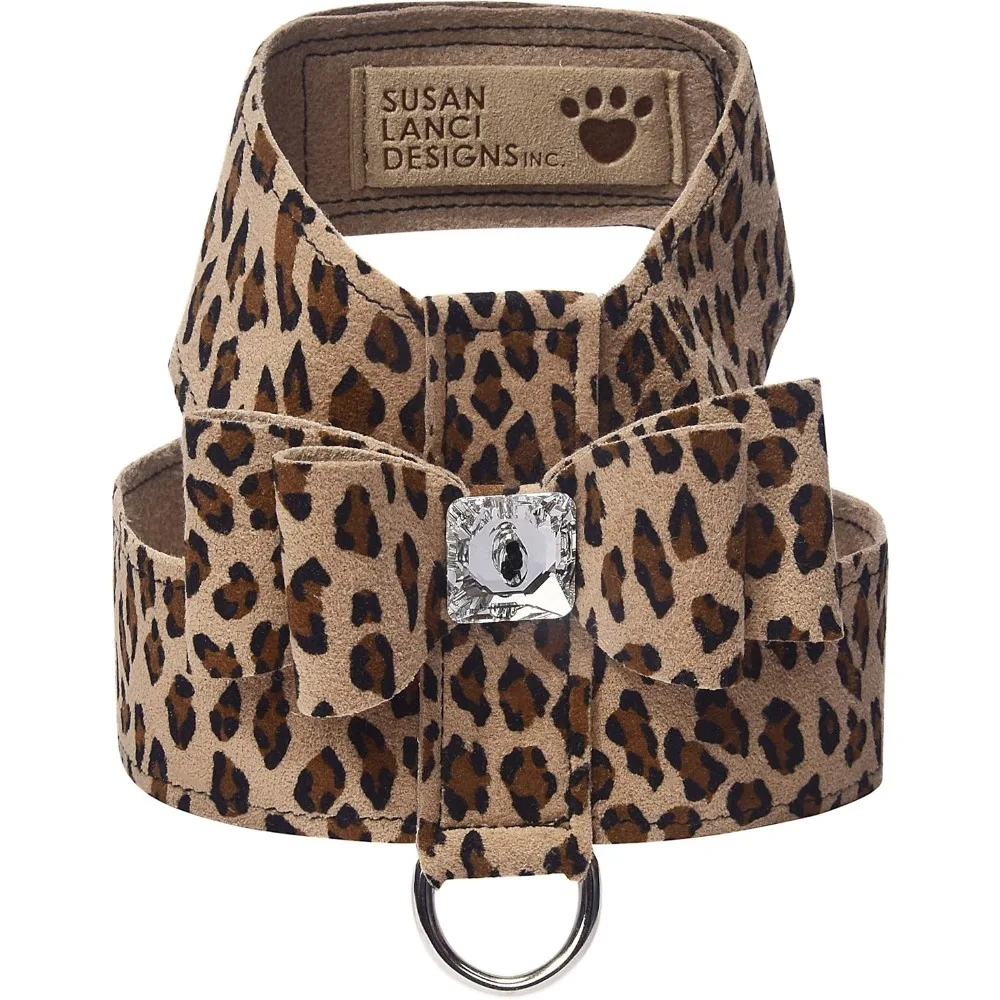 Premium Ultrasuede Big Bow Tinkie Harness, Cheetah, Teacup