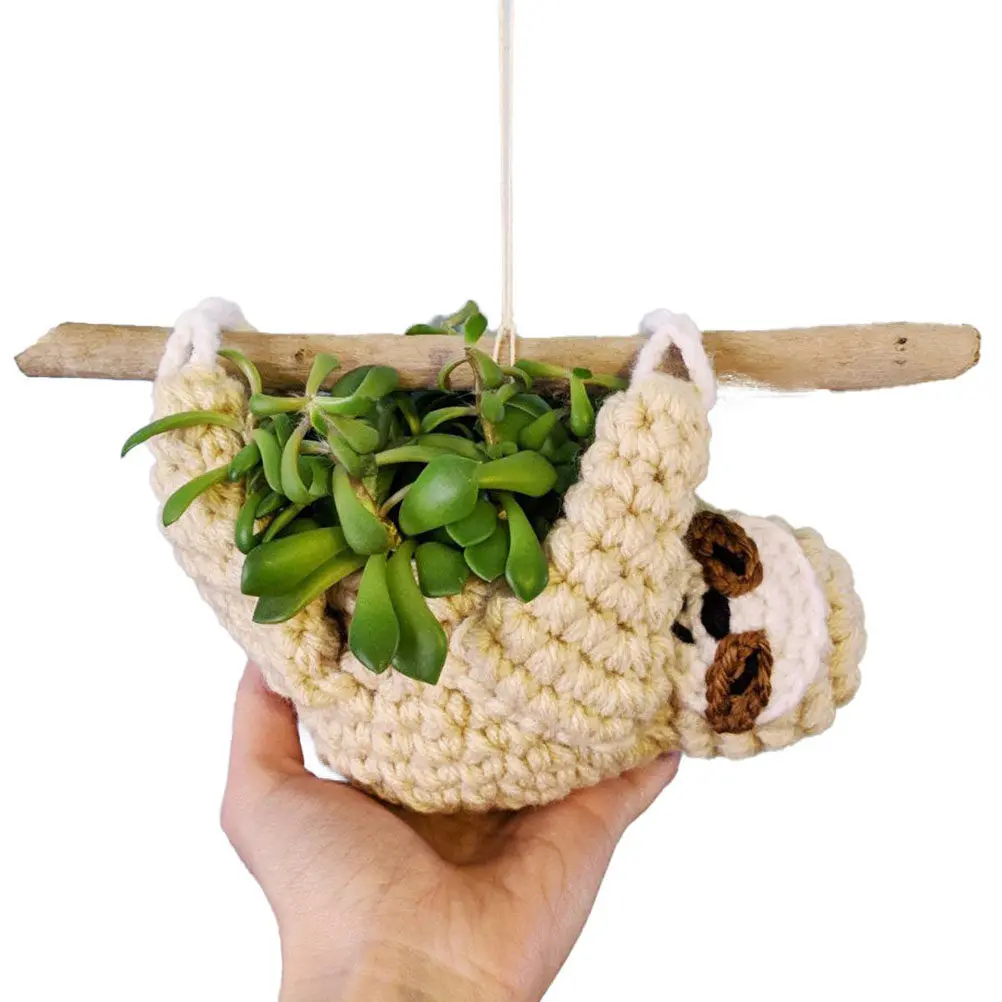 

Sloth Hanging Planter Large Fabric Flower Pot Holder Rustic Rope Indoor Outdoor Plant Decor Wall Mounted Crochet Succulent Pot