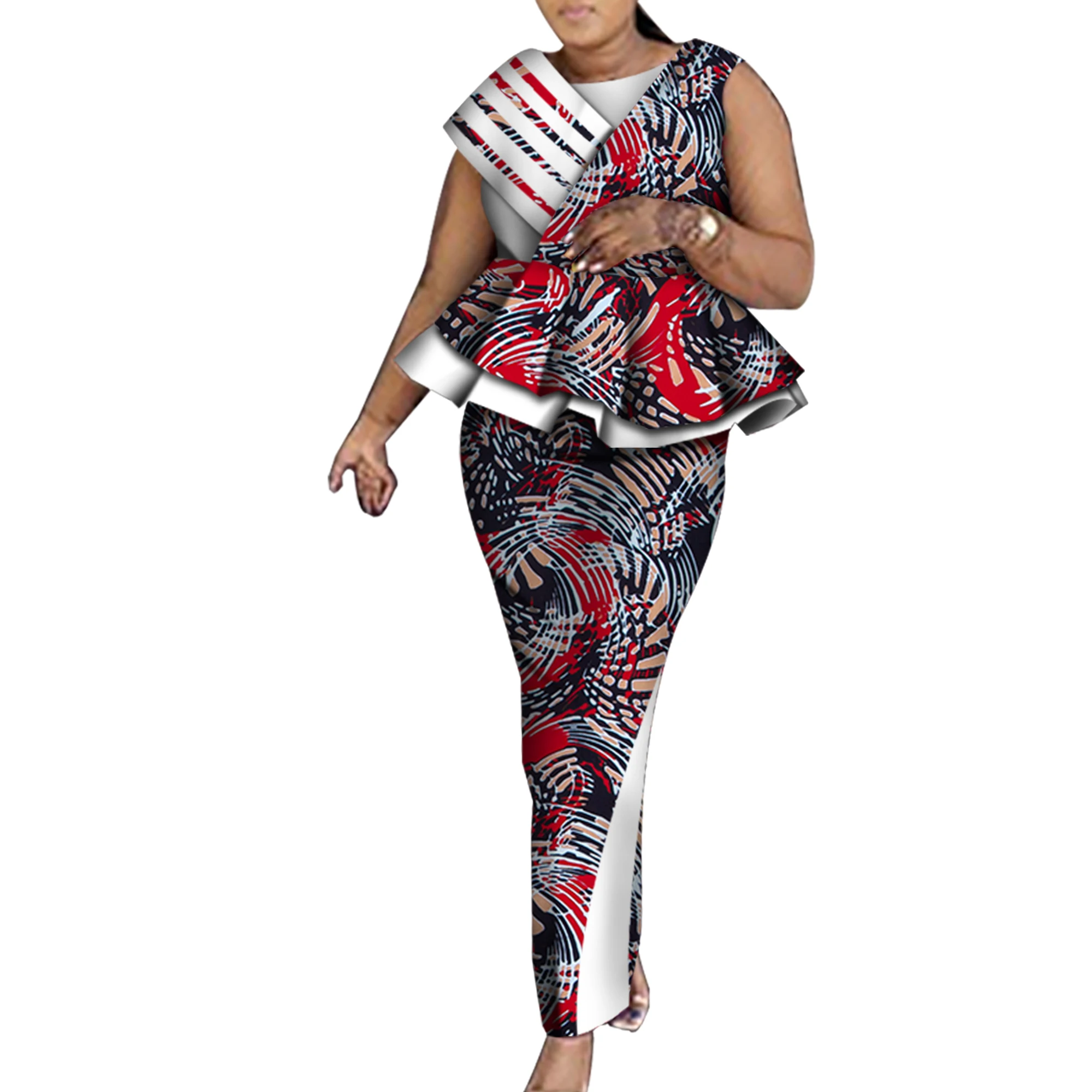 

Комплект женской одежды в африканском стиле, новые женские топы без рукавов и длинная юбка, комплект юбок с цветочным принтом в африканском стиле 6XL WY5586