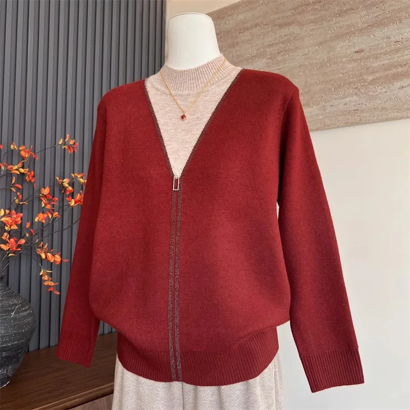 

Осень-зима для мам среднего возраста, высокое качество, бархатный утепленный свитер, женский пуловер, искусственные два повседневных свитера, женский трикотаж