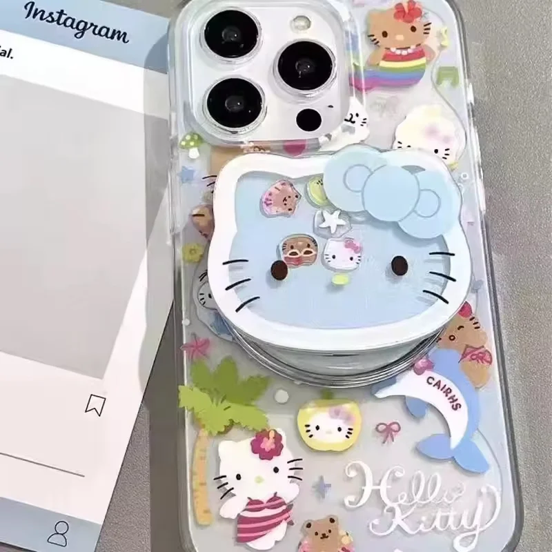 New Hello Kitty Mobile Phone Shaker Holder Kawaii Anime Fashion Desktop Retractable Portable Folding Stand Cute Girls Gift