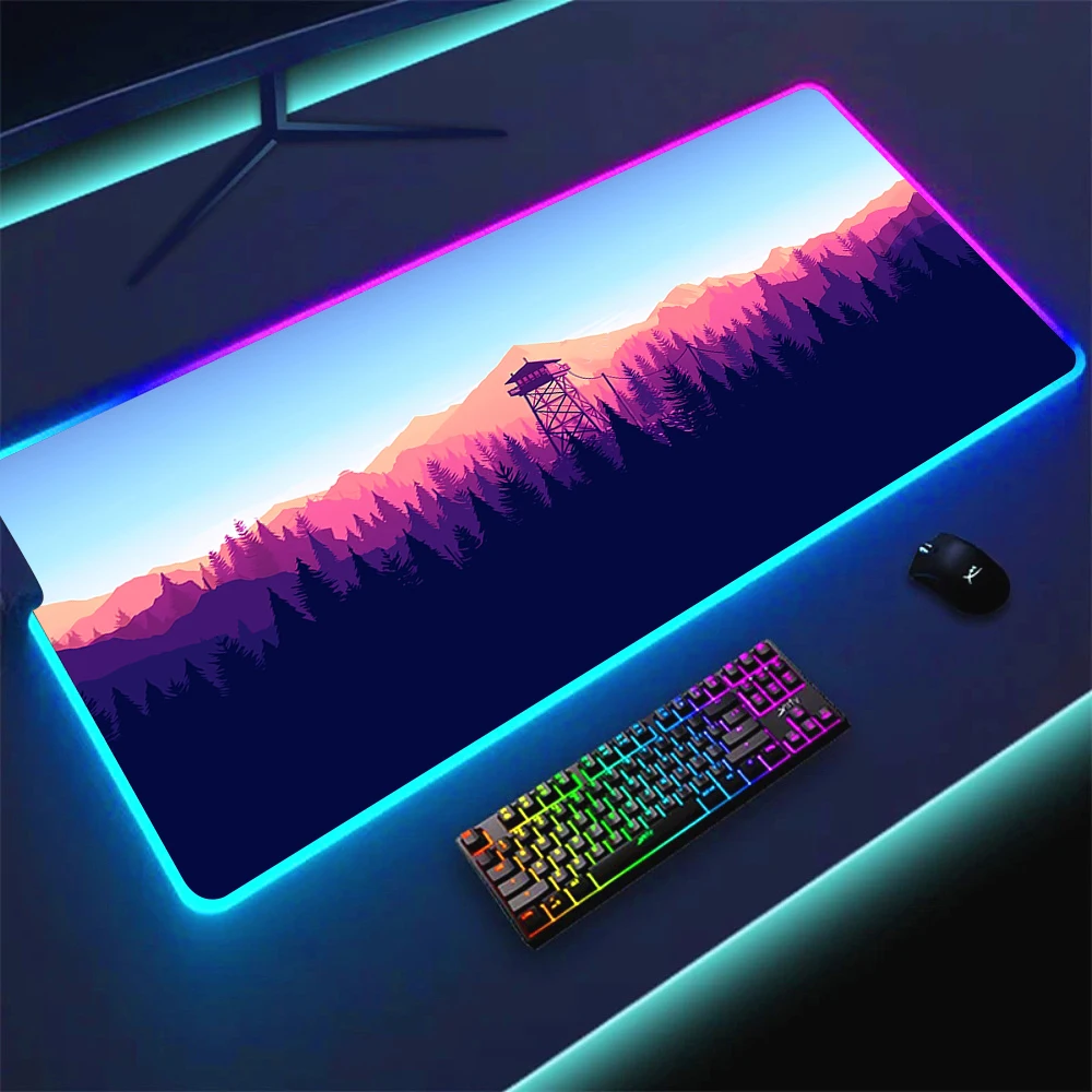 Deep Forest Firewatch Non-Slip RGB Mousepad Colorful Luminous LED Lighting Mouse Pad Gaming For PC Gamer 900x400 Large Desk Mat