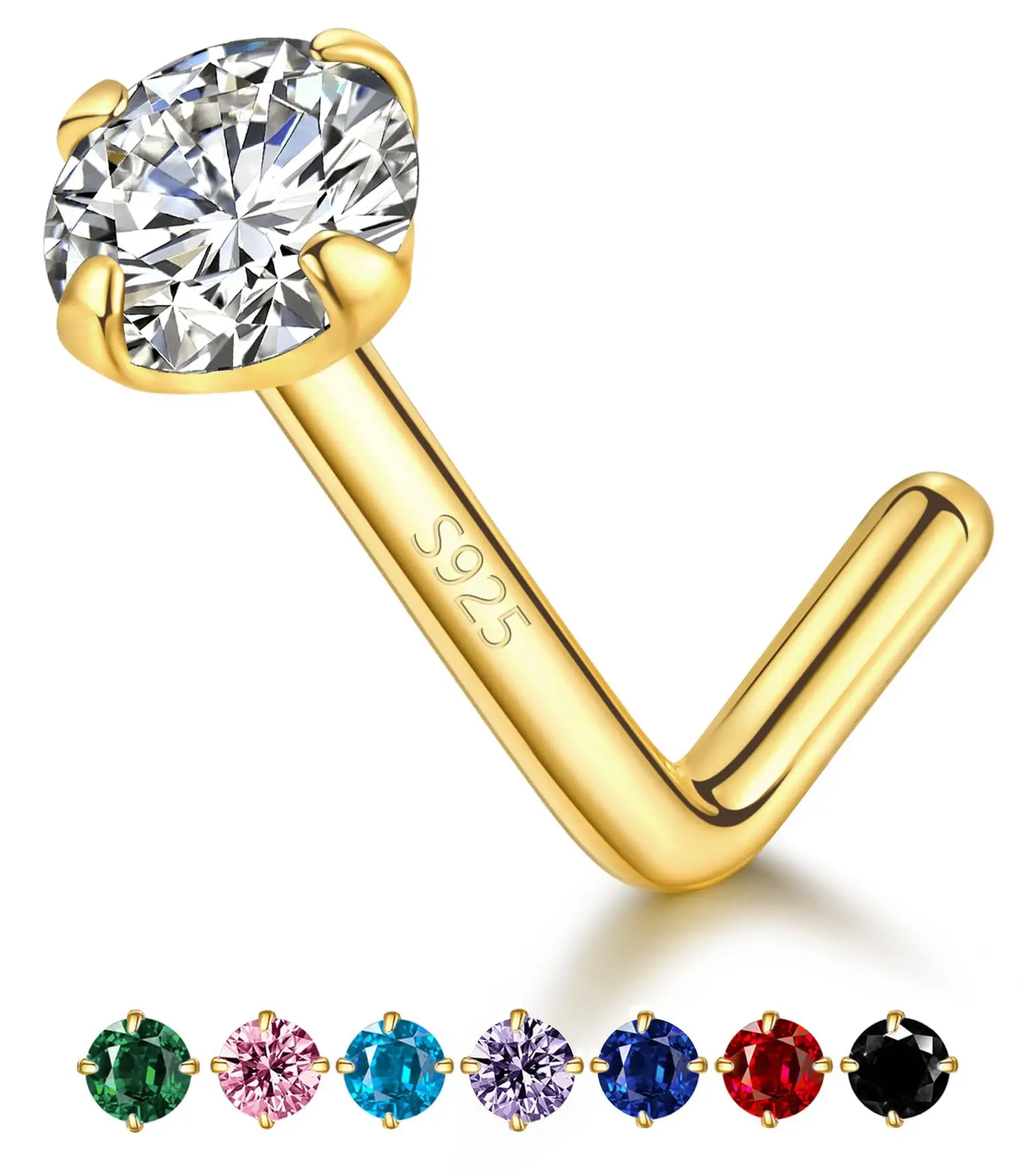 

Женская шпилька для носа из стерлингового серебра S925, L-образная круглая бриллиант с четырьмя когтями, 20 г, подходит для свадеб и праздников