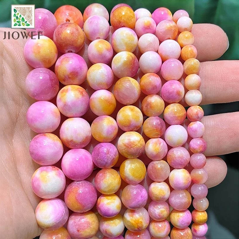 Smooth Red Yellow Persian Jades Round Beads Natural Stone Beads DIY Accessories Bracelets for Jewelry Making 15'' 6/8/10/12mm