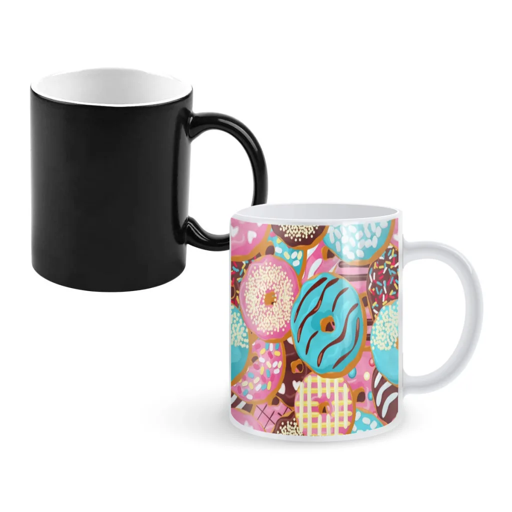 

pink and teal Donut beautiful Christmas Ceramics Coffee Mug Thermal Color-changing Birthday Gift Back To School Mug