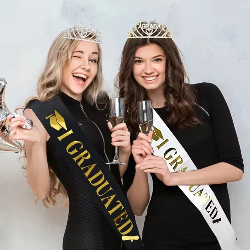 Black Gold Graduation Sash Belts Booth Props Congrate Grad Ribbon Shoulder Straps Party Supply For Graduate Decorations