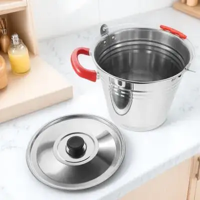 

1pc Stainless Steel Bucket Thicker Large Capacity Household Water Storage Container for Home Hotel Pasture Milk Liquid Holder