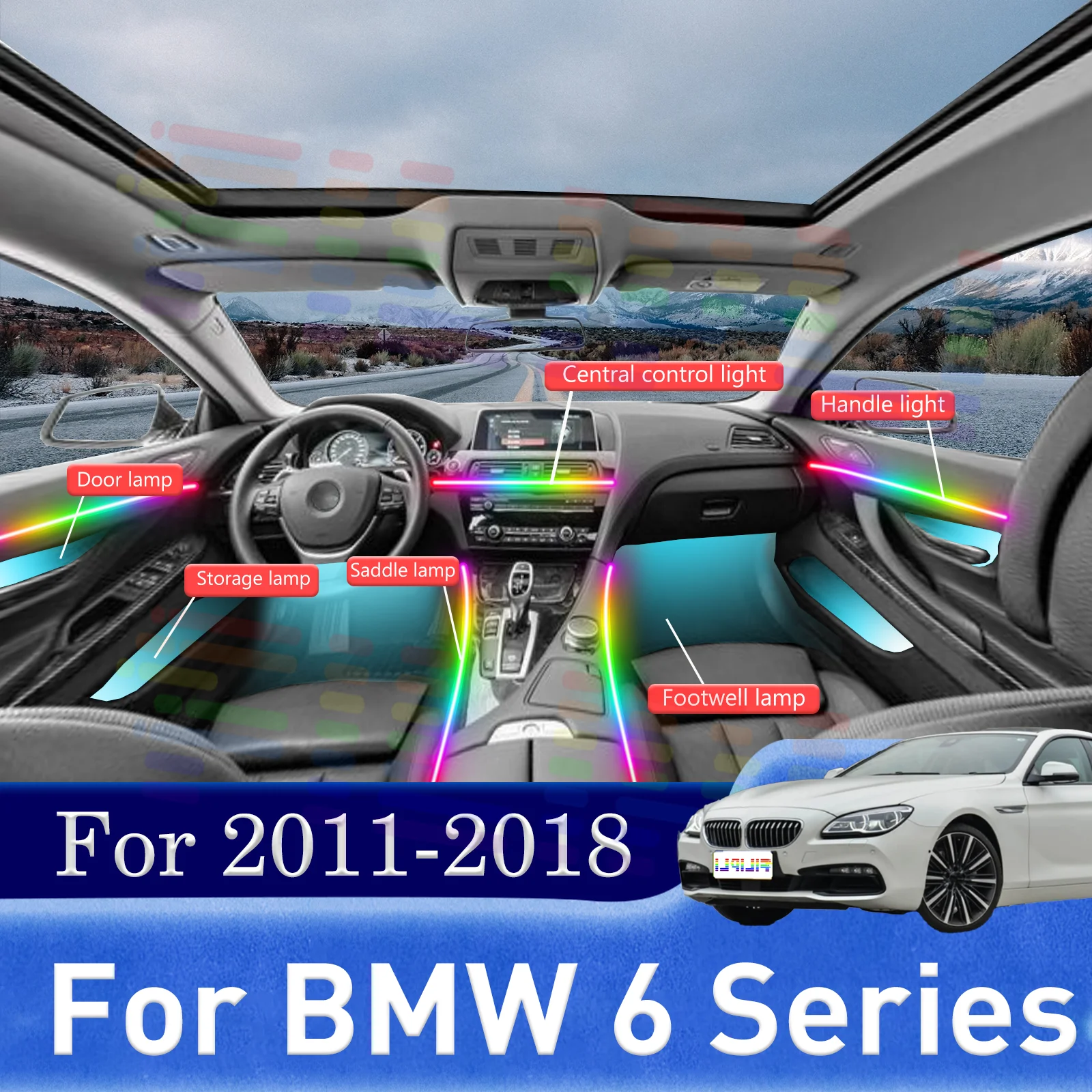 

Для BMW 6series E63 E64 F06 F12 F13 Улучшенные ночные велосипедные поездки (автомобильный транспорт) со скрытыми светодиодными полосами для интерьера автомобиля