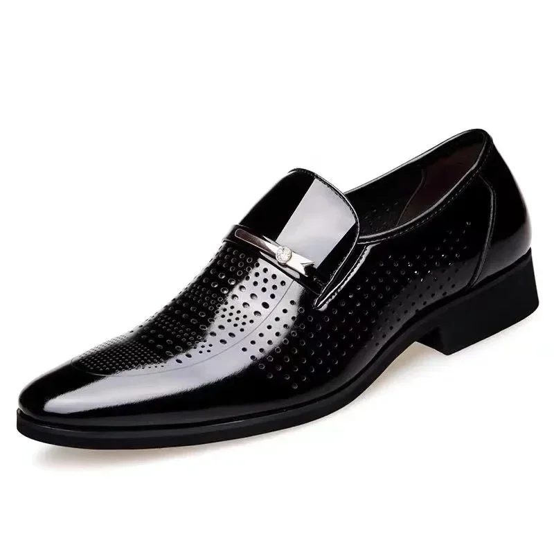 Zapatos de cuero Oxford para hombre, calzado Formal de charol transpirable, de negocios, de lujo, de talla grande, planos para oficina y boda, color negro