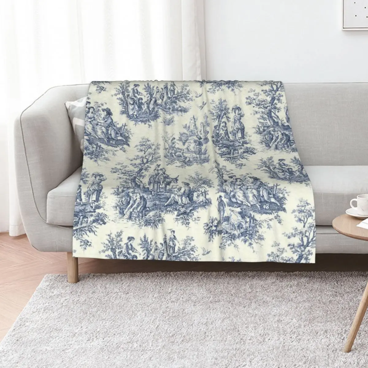 Powder Blue French Toile Picnic Designs Throw Blanket Kid'S Sofa Quilt Blankets For Baby Moving Cute For Sofa Thin Blankets