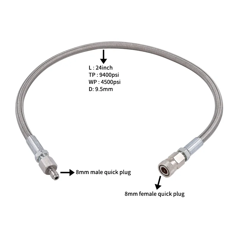 TUXING 24Inch Stainless Steel Charging System High Pressure Air Tank Charging Hose Remote Fill Whip Hose Extension