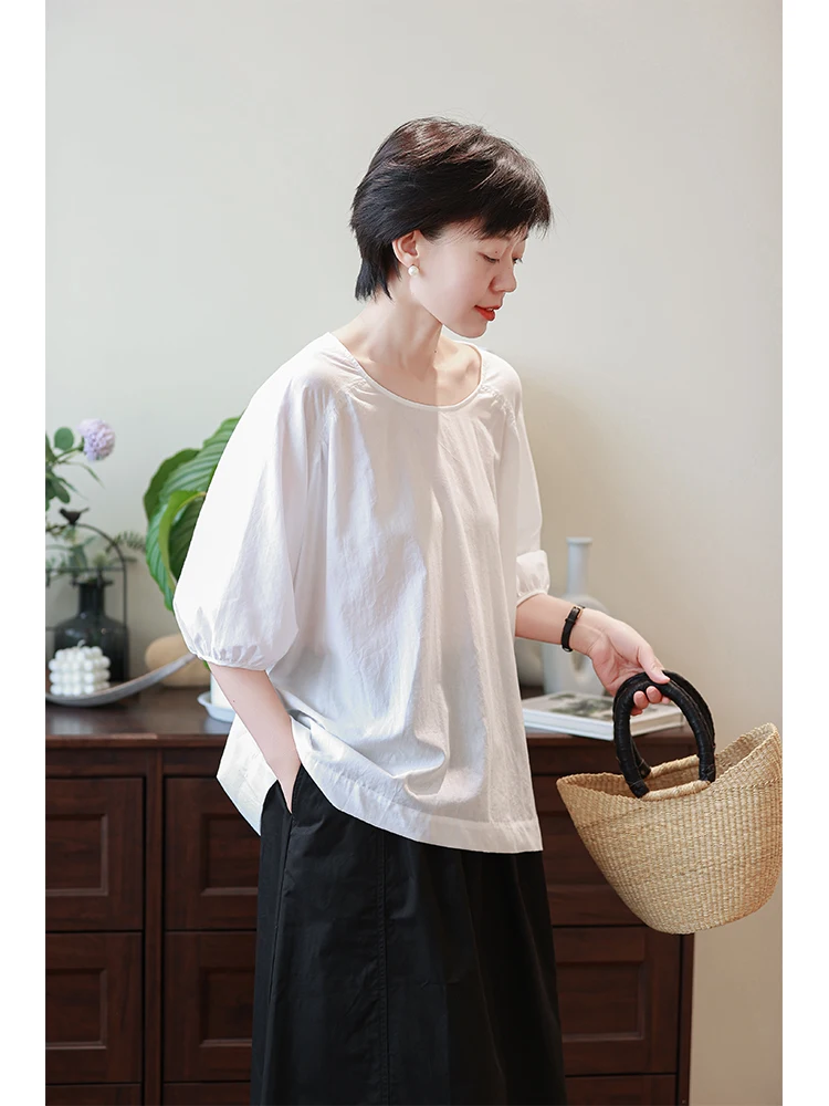 

Легкий дышащий свободный женский топ из шелка с круглым вырезом, осенний, новый, повседневный, в стиле французской моды