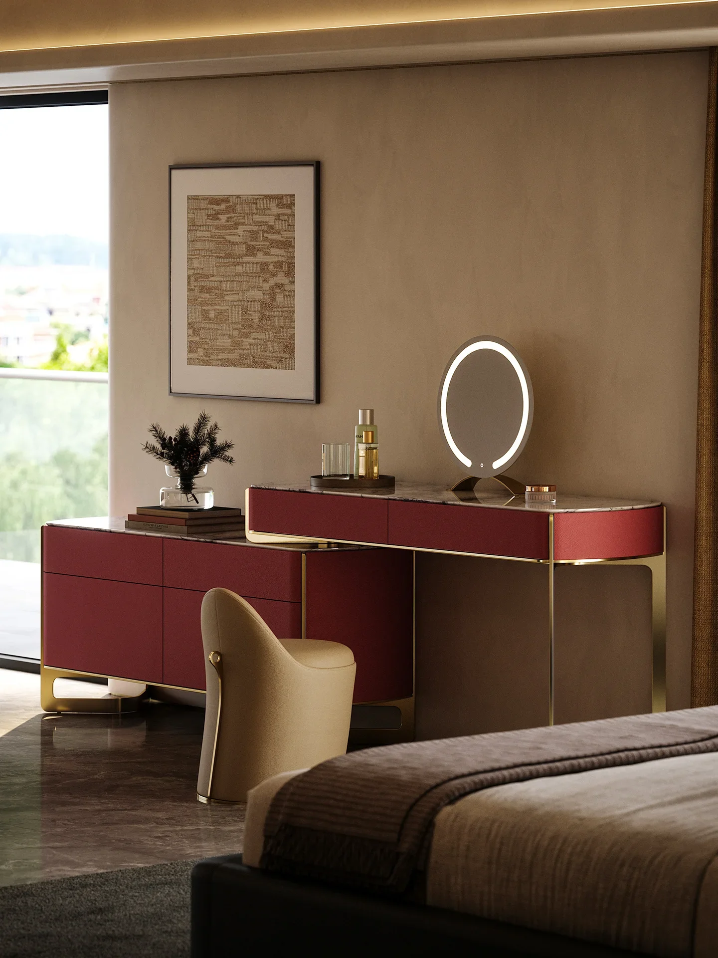 Italian light luxury dressing table, villa bedroom dressing table, simple marble dressing table, TV cabinet integrated