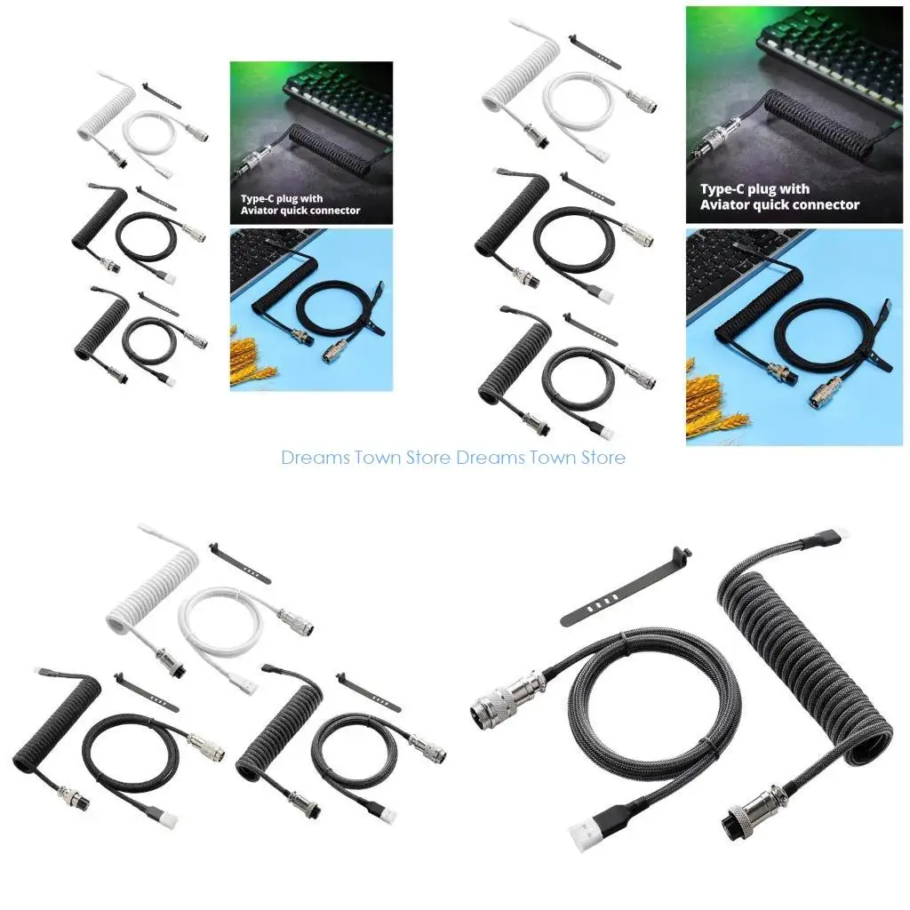 

HX6A Прочный спиральный кабель USB C для механических клавиатур Кабель для геймеров-энтузиастов Выдвижной пружинный вилки