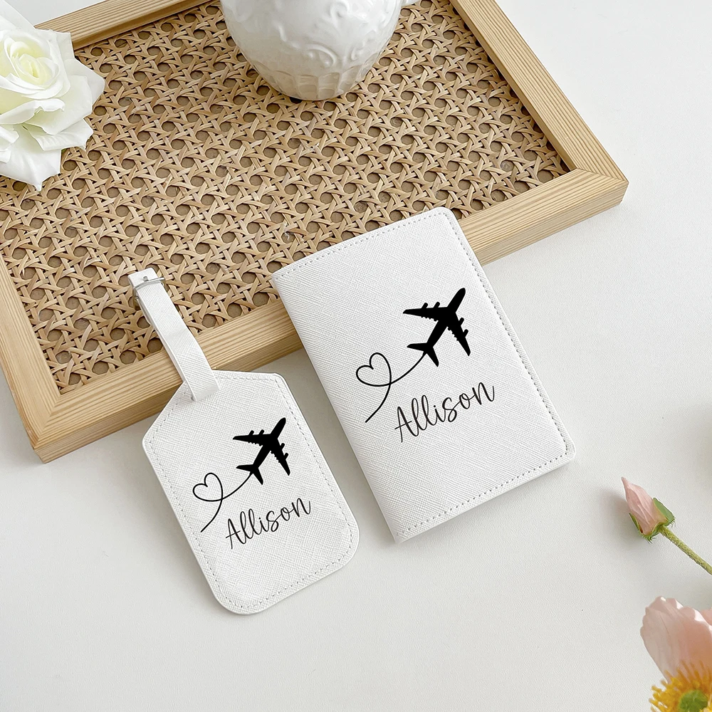 Personalized Travel Passport Holder and Luggage Tag Set Destination Wedding Favors for Couple Travel Accessory Passport Cover