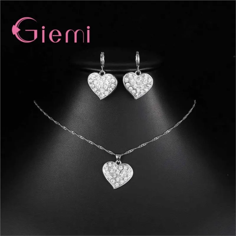 

Романтические блестящие кристаллы из стерлингового серебра 925 пробы, комплекты ювелирных изделий для девочек, дешевая оптовая продажа, женское ожерелье с подвеской, серьги с рычагом