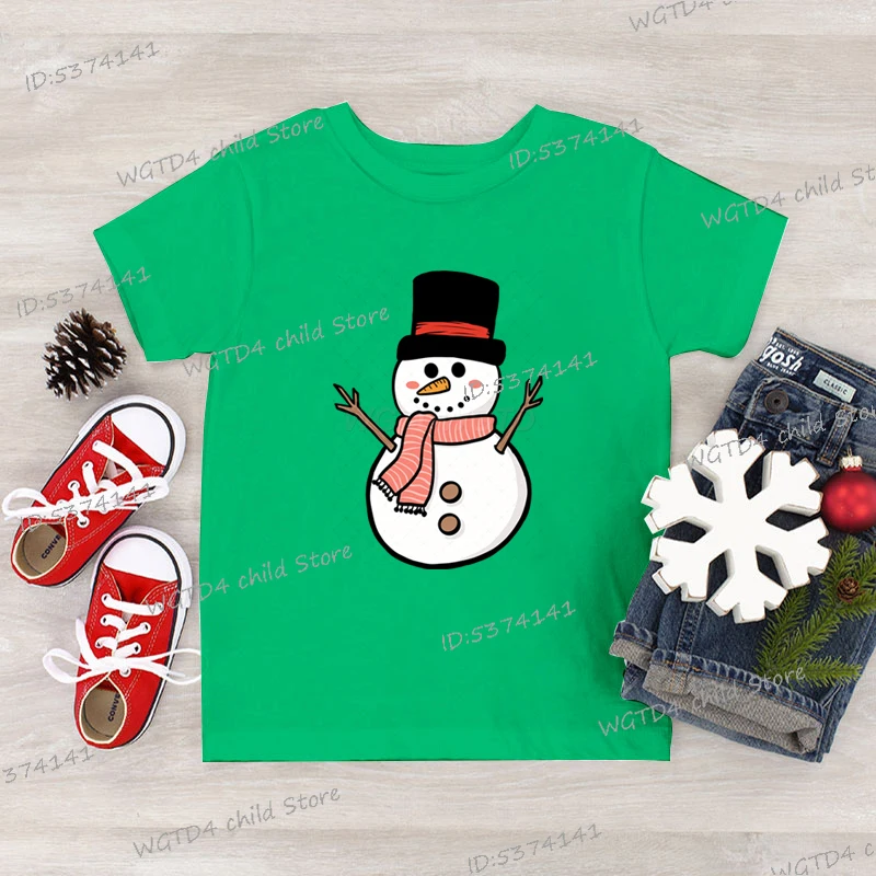

Рождественская одежда со снеговиком для девочек и мальчиков, футболки с мультяшным принтом, веселые рождественские футболки для маленьких девочек и мальчиков, модная повседневная детская рождественская футболка