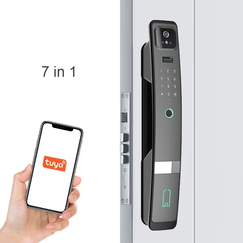 Smart Digital Door Lock com reconhecimento facial, desbloqueio de impressão digital, 3D, 2024