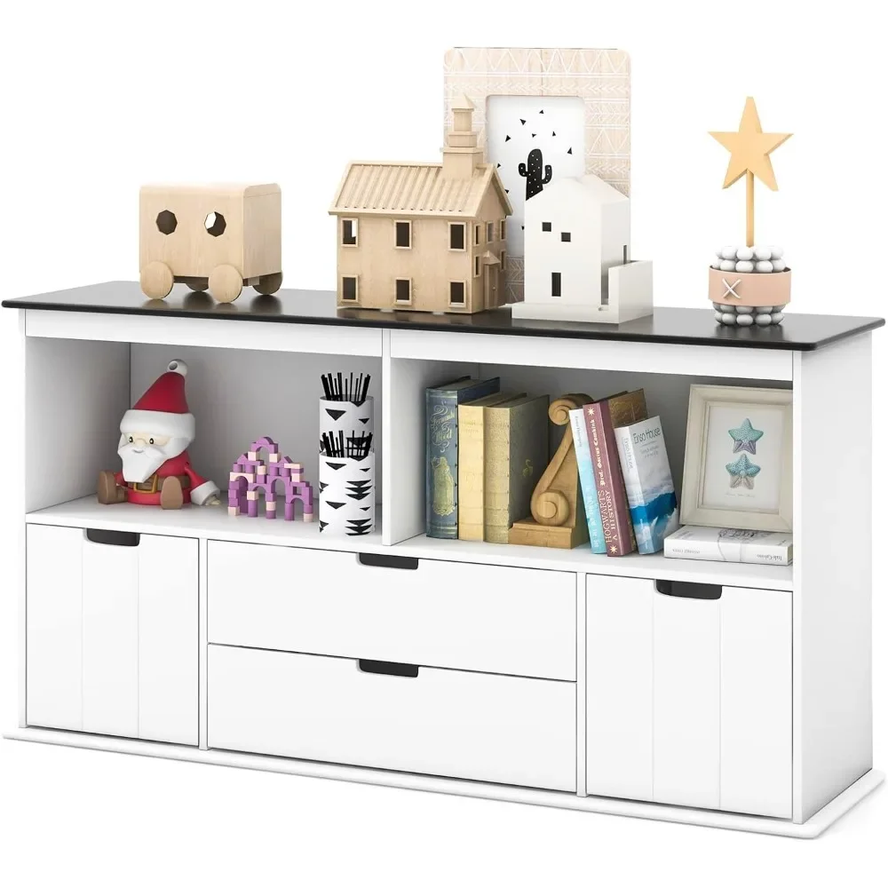 Kids Toy Organizers and Storage, Multifunctional Storage Cabinet Toy Chest with Blackboard, 4 Drawers and 2 Cubbies,White