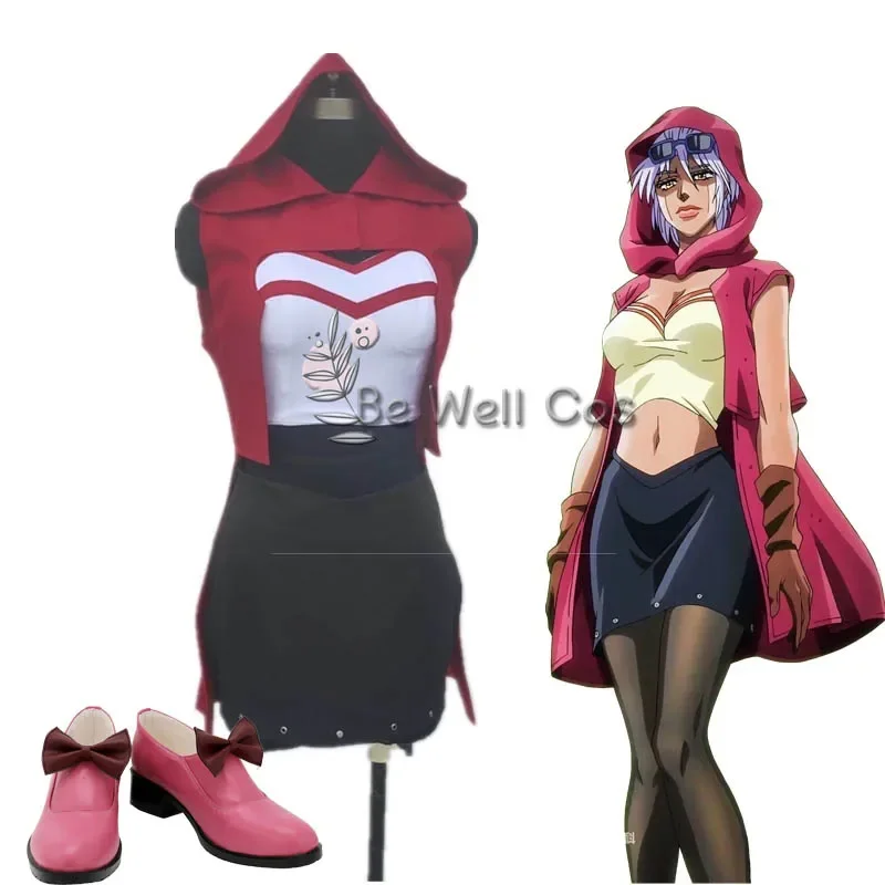 

Аниме JoJo's Bizarre Adventure Mariah костюмы для косплея верхняя юбка красное пальто комплект униформы Mariah обувь для косплея для женщин Хэллоуин