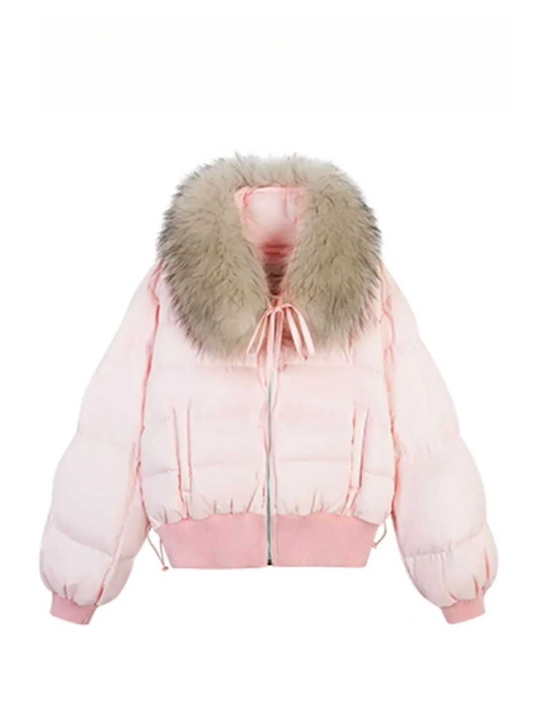 

Thiened down Cotton Jaet Women's Pink Winter Coat Warmth Plu Collar Korean Sle Loose Fit Long Sve Zipper Closure