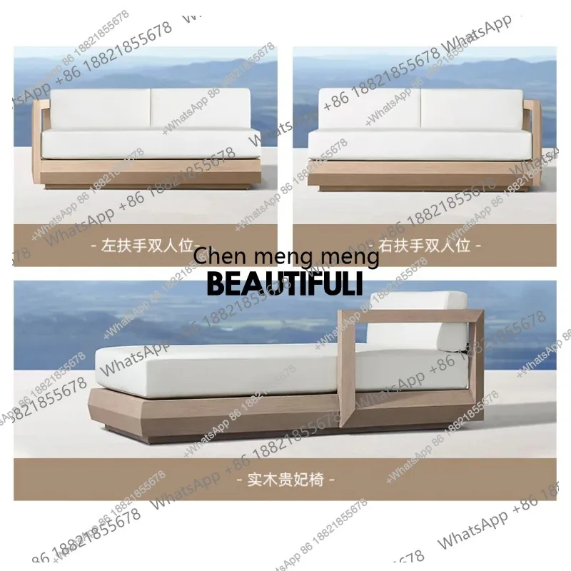 

Outdoor Nordic solid wood sofa single sun protection villa terrace teak coffee table combination