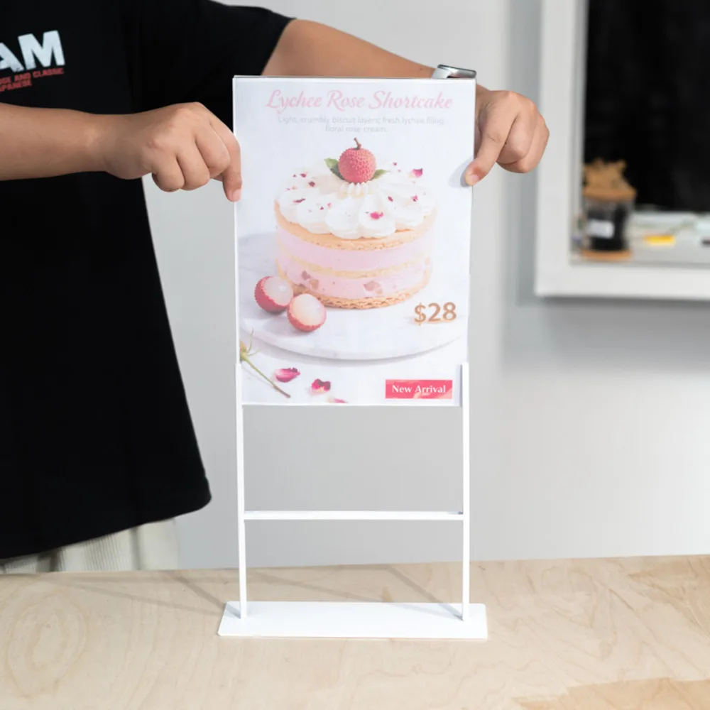   بطاقة طاولة أكريليك مقاس A4، حامل عرض قابل للسحب من الأكريليك الشفاف على الوجهين، حامل قائمة أسعار الإعلانات لسطح المكتب