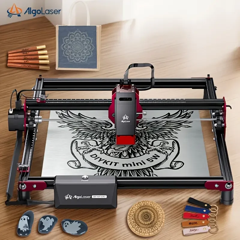 Máquina de gravação a laser AlgoLaser 5W 10W + acessórios, papel colorido * 10, pés de reforço, placa de favo de mel, rolo rotativo, bomba de ar
