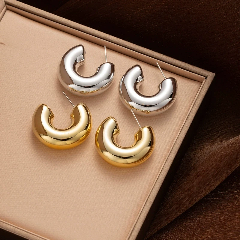 Punk Thick C-typed Smooth Simple Drop Earrings for Women Pendientes CCB Gold Silver Color Jewelry Trend Simple Accessories Gift