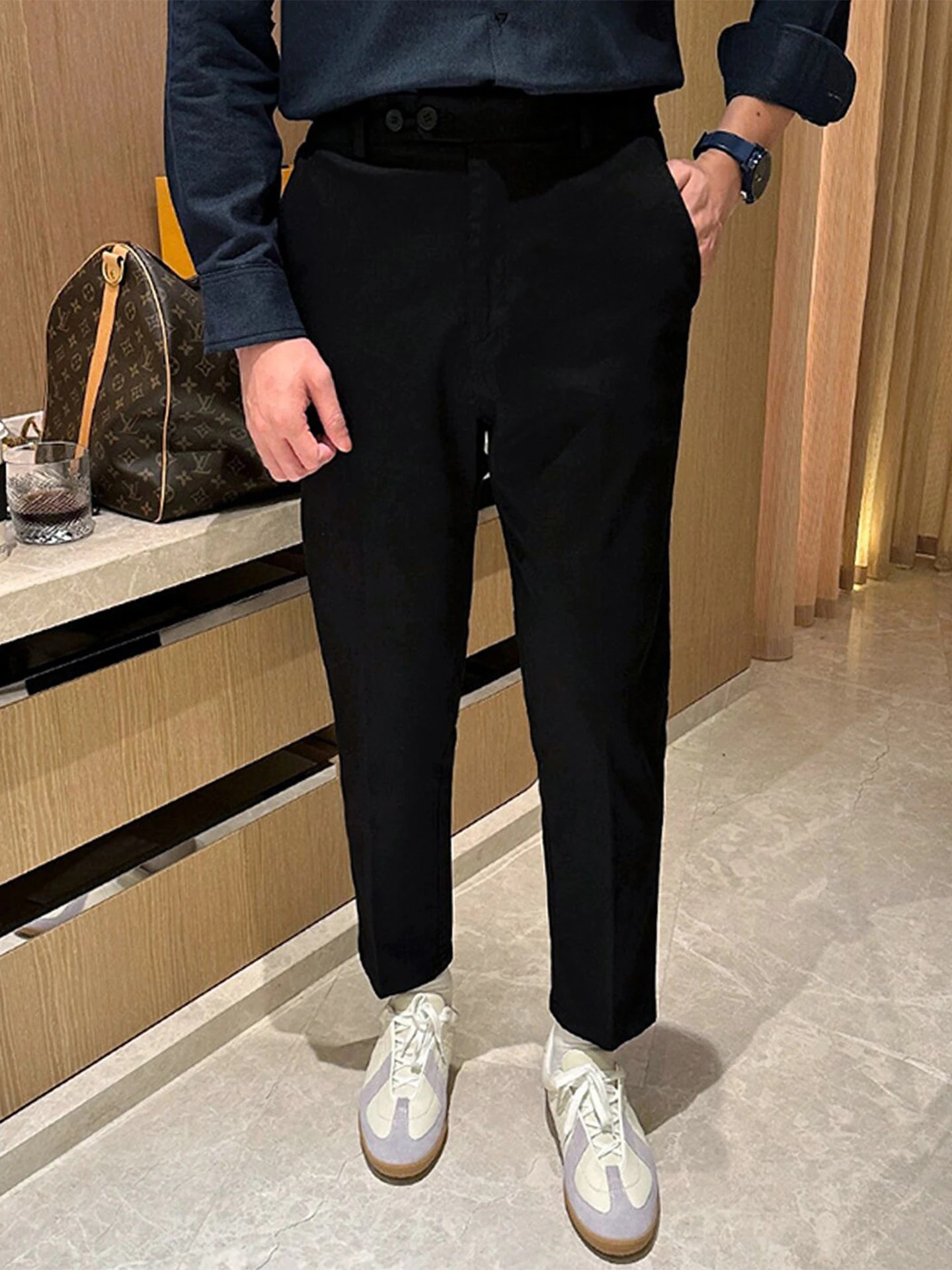 

Spring New Faion Simple High-End White Straight Leg Pants Men's Premium Bla Pure Cotton Slim Fit Casual Trousers