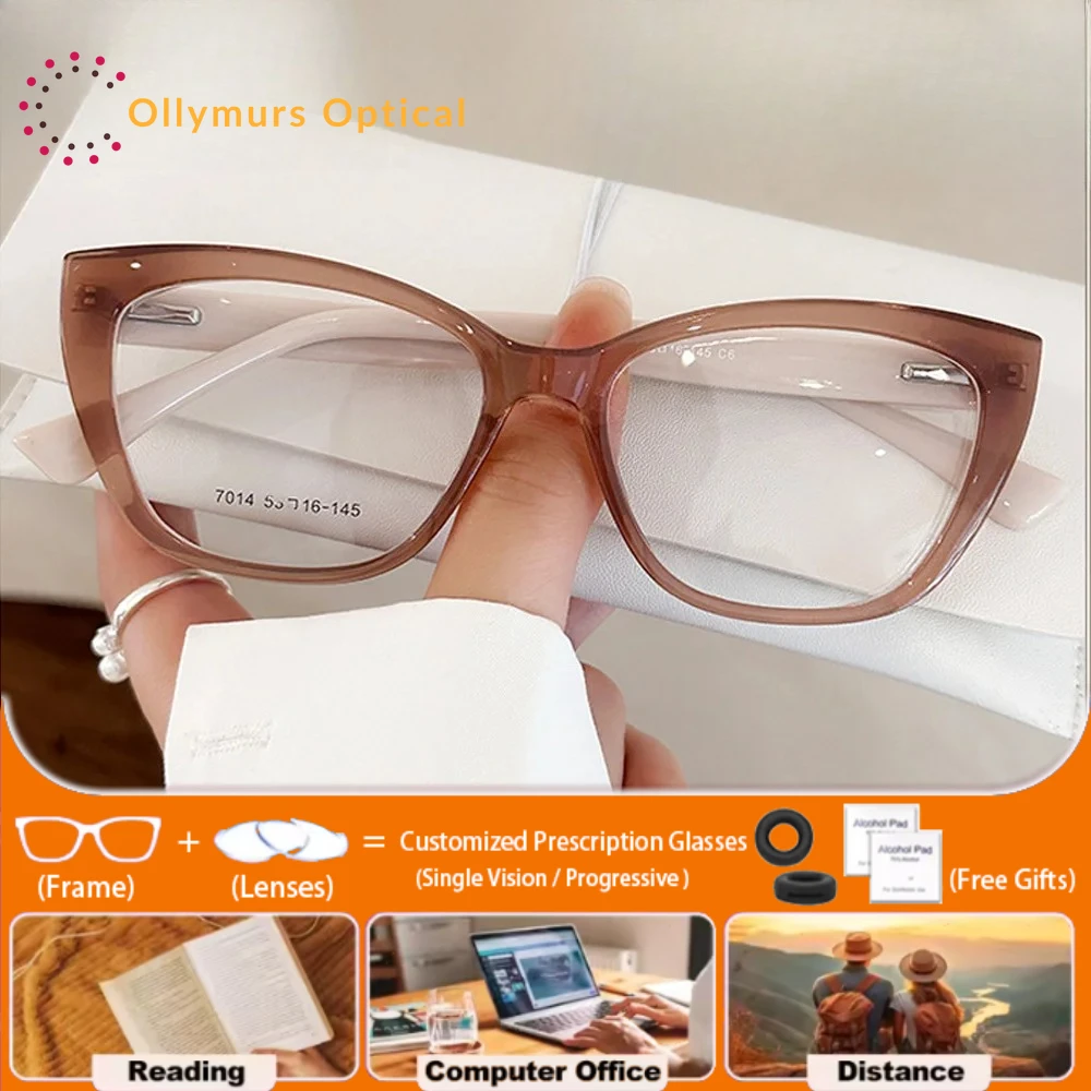 

OLLYMURS простой дизайн «кошачий глаз» с защитой от синего света, женские фотохромные оптические прогрессивные офисные очки для близорукости
