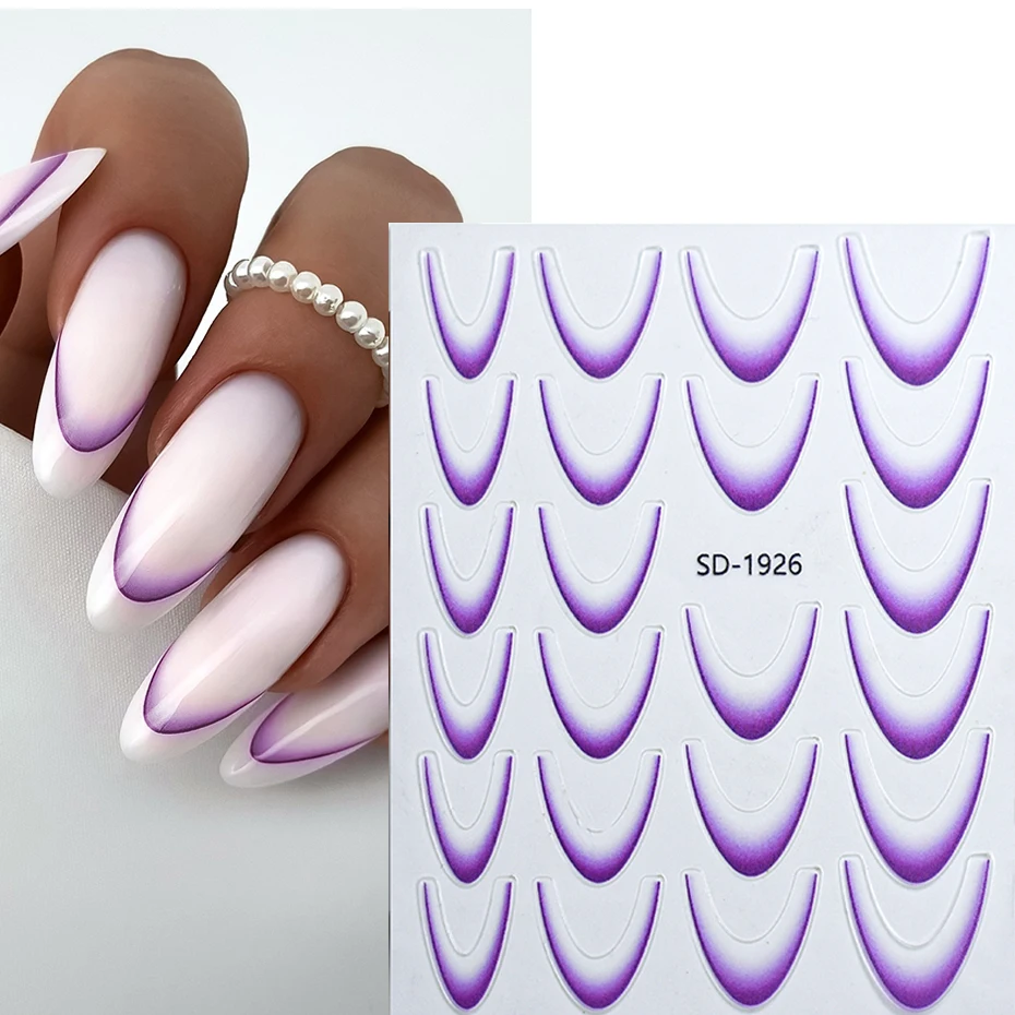 Gradient French Line Nail Stickers Decals Purple Pink Blue 3D French Tips Manicure Nail Art Gel Sliders Decorations Accessories