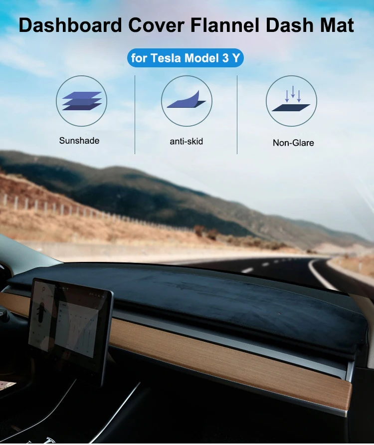 Wildleder Auto Dashboard Pad Für Tesla Modell 3 Y 2017-2023 Leder Dashmat Matte Innen Sonnenschirm Nicht-slip staubdicht Schutz Abdeckung – Detail 6