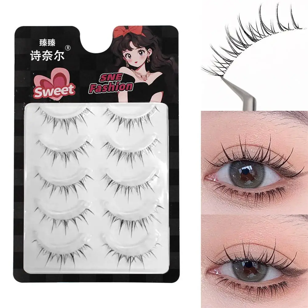 5 Pairs Of Transparent Stem Wavy Eyelash Extensions Apply, Eye Looking, Natural Easy To - Appearance Enhancing Reusable